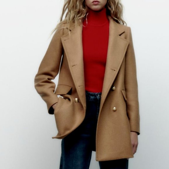 Zara Double Breasted Wool Blend Coat - Picture 3 of 8
